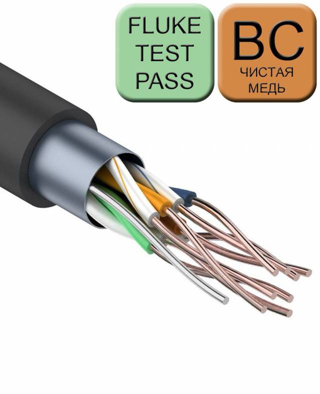 Кабель SkyNet F/UTP витая пара экранированный категории 5e, 4 пары, 24AWG, чистая медь, для внешней прокладки (-40C° +60C°), PE, черный