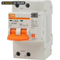 Дифференциальный автомат Tdm Electric АД-12 2P C63 A 30 мА 4.5 кА AC SQ0204-0023